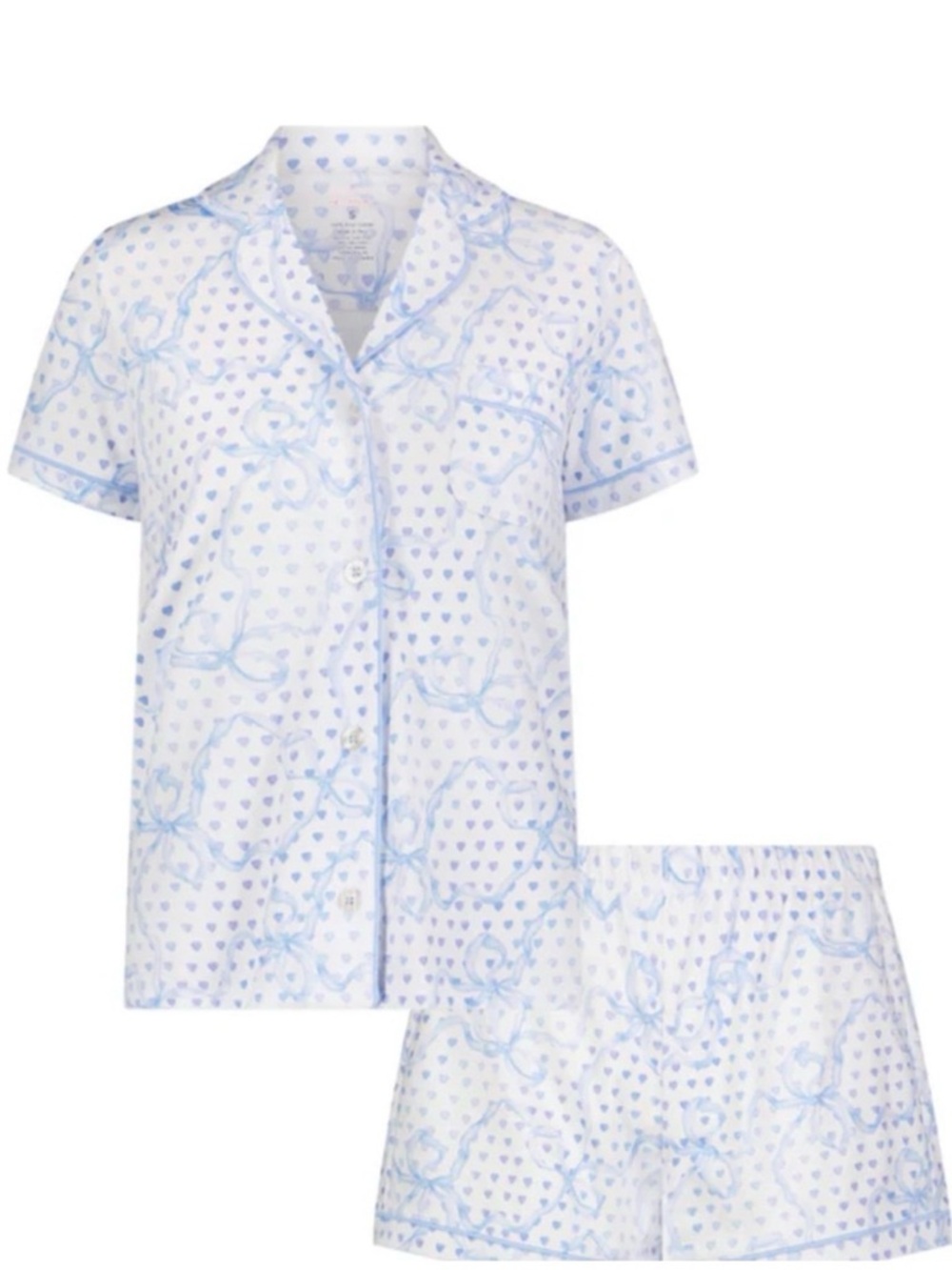Roller Rabbit x LoveShackFancy Luna Bow Hearts Short Sleeve Polo Pajamas - Picture 7 of 7